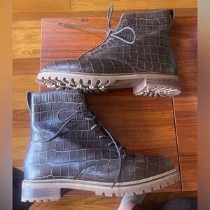 Madewell Stamped Leather Lace Up Boots